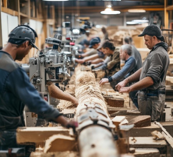 工友之间，木工机械设备的高效合作